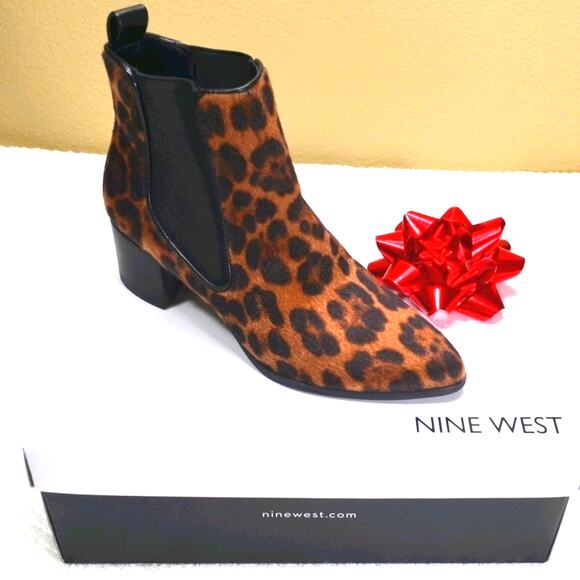 Nine West Tayep 2 Women Cheetah Print Chelsea Boot Sz 6 Faux Fur Block Heel NIB - Picture 1 of 9
